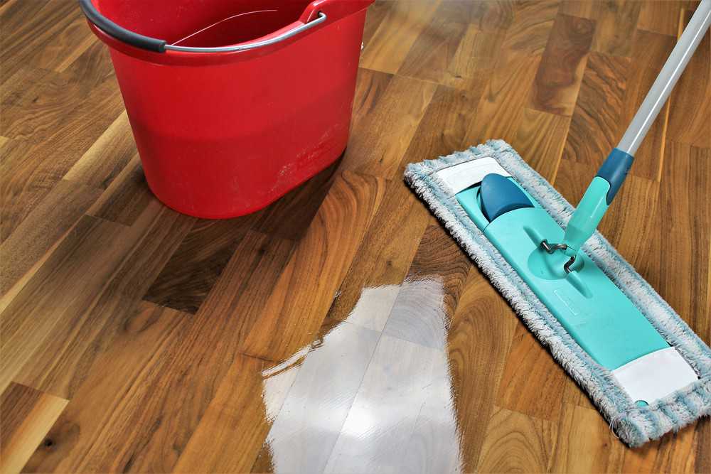 mop and bucket on hardwood floor