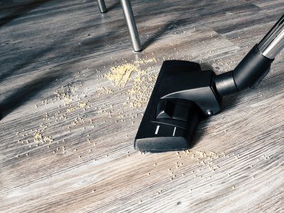Vacuuming cat litter on the floor