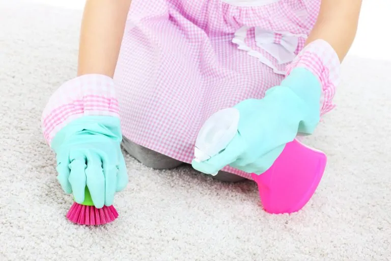 Woman cleaning mold off carpet