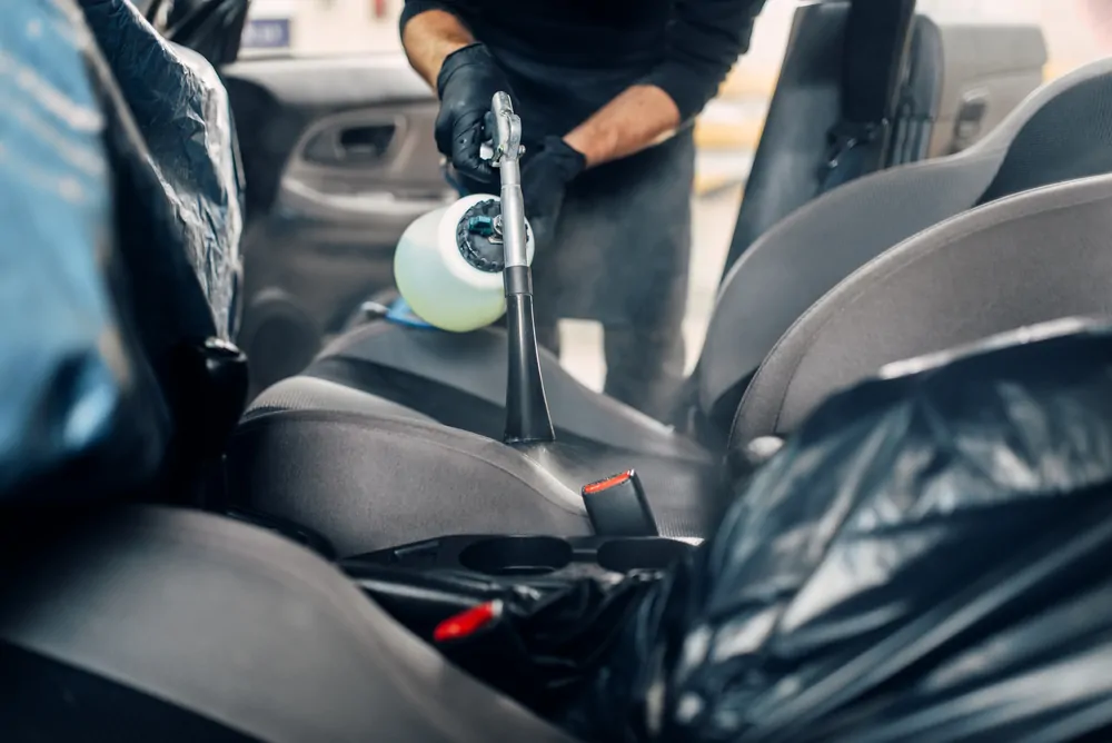 Steam cleaning car interior