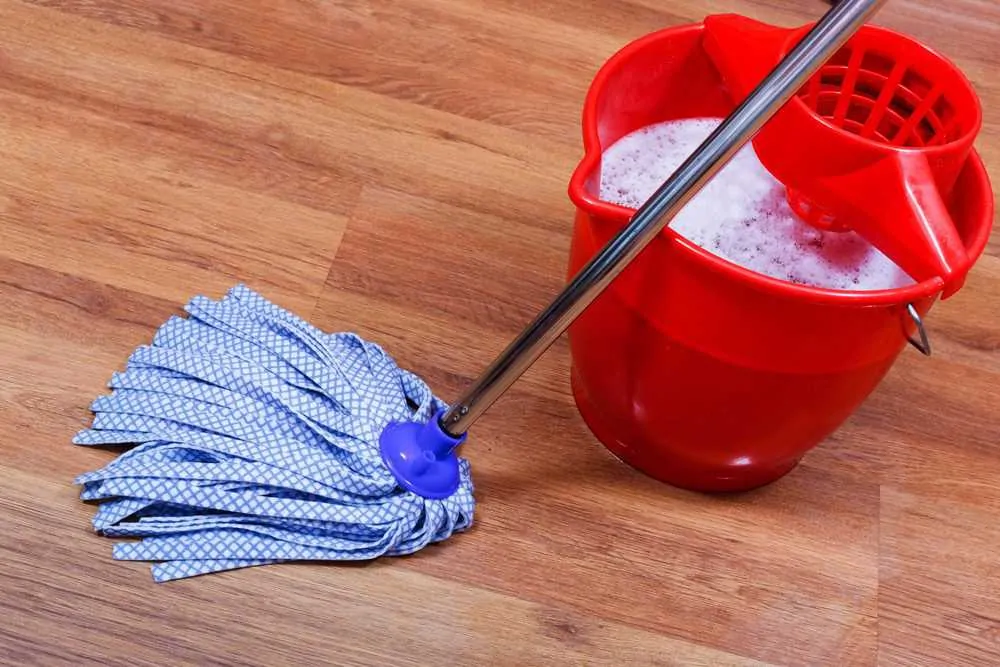 Strip mop being used to clean floor