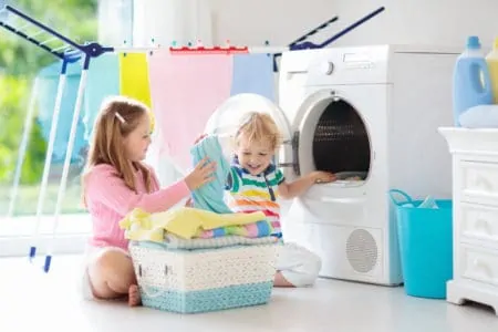 Kids doing laundry