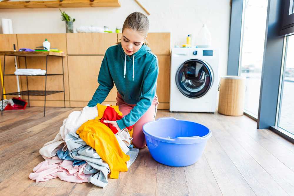 Woman cleaning laundry