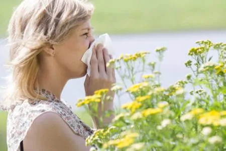 Woman having pollen allergies