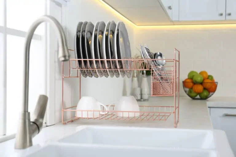 Clean dishes on drying rack