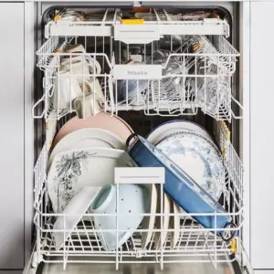 Miele dishwasher full of clean dishes