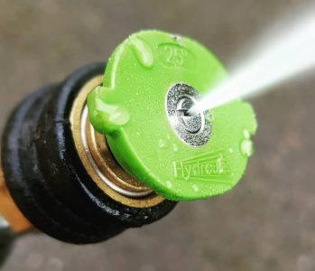 A pressure washer nozzle