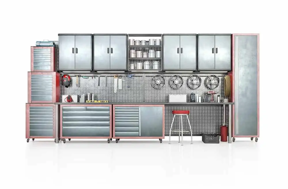 Garage cabinets with different tools