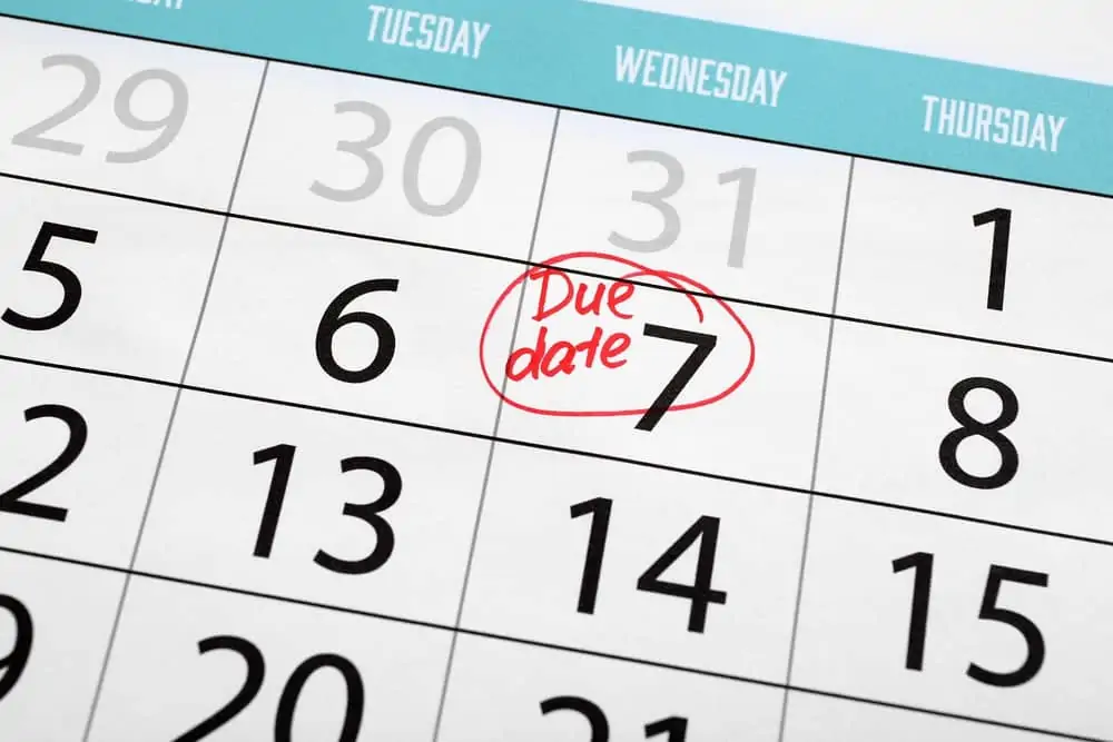 Due date written and circled in calendar