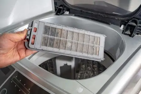 Washing machine filter with trapped dust and dirt
