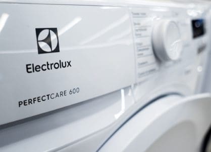 White electrolux front load washer in the store