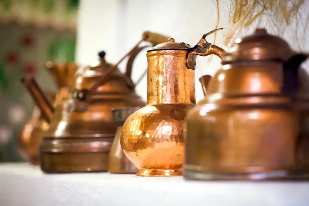 Copper pots inside traditional house