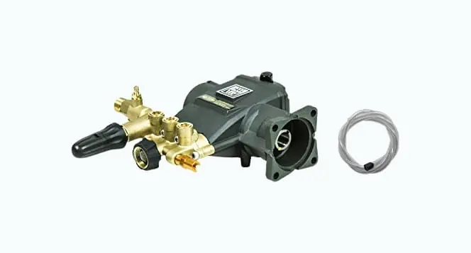 Product Image of the AAA 90037 Horizontal Triplex Plunger Replacement Pressure Washer Pump Kit, 3700 PSI, 2.5 GPM, 3/4' Shaft, Includes Hardware and Siphon Tube, for Industrial Gas Powered Machines, Black