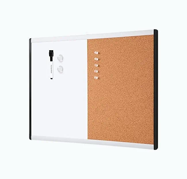 Product Image of the Amazon Basics Magnetic Dry-Erase Combo Rectangular Board, Plastic/Aluminum Frame, White,Yellow, 17' x 23'