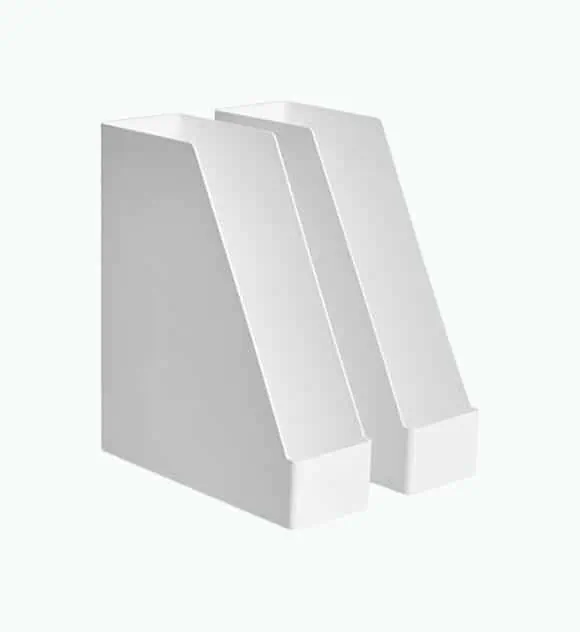 Product Image of the Amazon Basics Rectangular Plastic Desk Organizer, Magazine Rack, White, 2-Pack