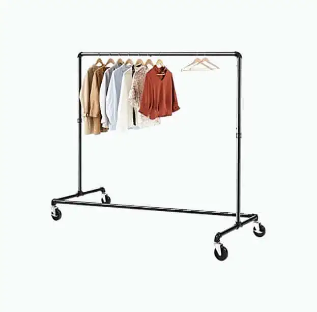 Product Image of the GREENSTELL Clothes Rack, Z Base Garment Rack, Industrial Pipe Clothing Rack on Wheels with Brakes, Commercial Grade Heavy Duty Sturdy Metal Rolling Clothing Coat Rack Holder 1 Pack (59x24x63 inch)