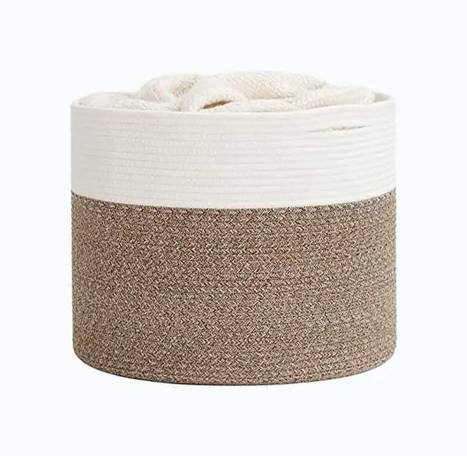 Product Image of the Goodpick Large Cotton Rope Basket, Durable,Sturdy 15.8'x15.8'x13.8'-Baby Laundry Basket Woven Blanket Basket Nursery Bin