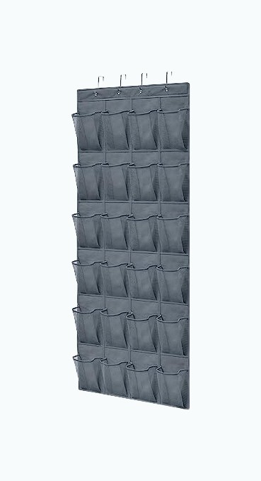 Product Image of the Gorilla Grip Breathable Mesh Large 24 Pocket Shoe Organizer, Holds Up to 40 Pounds, Sturdy Hooks, Space Saving, Over Door, Storage Rack Hangs on Closets for Shoes, Sneakers or Home Accessories, (Charcoal, Pack of 1)