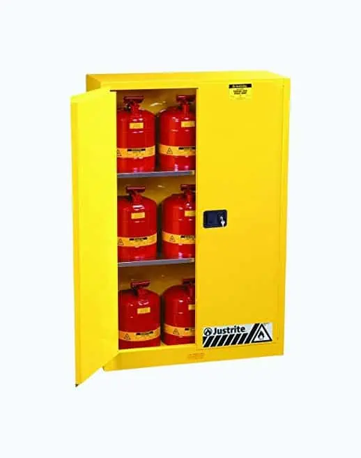 Product Image of the JUSTRITE 894500 Sure-Grip EX Standard Safety Cabinet, 43w x 18d x 65h, Yellow, 45 Gallon