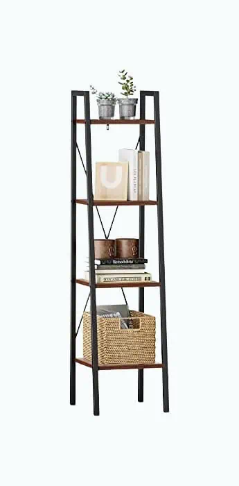 Product Image of the Pipishell Ladder Shelf Bookcase, 4 Tier Bookshelf, Freestanding Plant Flower Stand, Multipurpose Organizer Rack for Home/Office/Living Room/Balcony/Bedroom/Kitchen, Red Brown