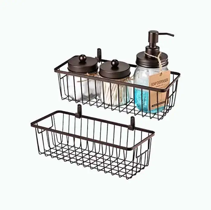 Product Image of the SheeChung Farmhouse Decor Metal Wire Bathroom Storage Organizer Basket Bins - for Cabinets, Shelves, Closets, Vanity Countertops, Under Sinks, Pantry, Laundry Room, Garage - Small, 2 Pack (Bronze)