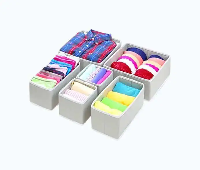 Product Image of the Simple Houseware Foldable Cloth Storage Box Closet Dresser Drawer Divider Organizer Basket Bins for Underwear Bras, Gray (Set of 6)