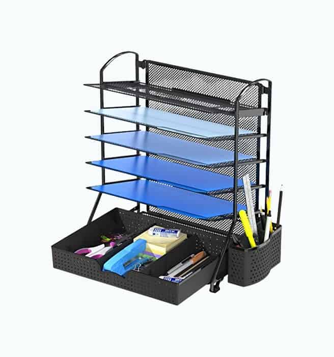 Product Image of the SimpleHouseware 6 Trays Desk Document File Tray Organizer with Supplies Sliding Drawer, Black