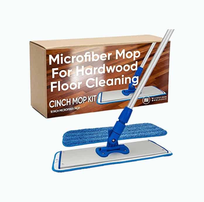EasyGleam Mop and Bucket Set, Microfibre Flat Mop with Stainless Steel  handle, 2 Reusable Pads Supplied, Blue