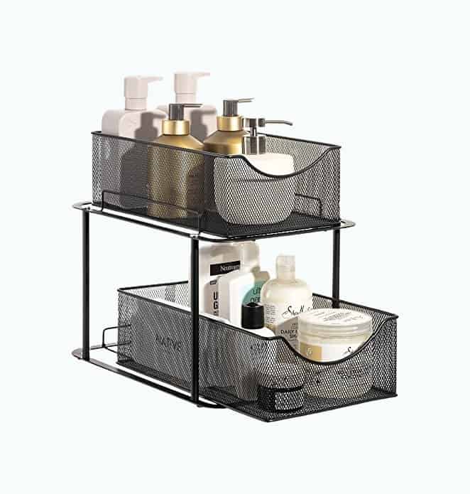 Product Image of the Sorbus 2 Tier Under the Sink Organizer Baskets with Mesh Sliding Drawers —Ideal for Cabinet, Countertop, Pantry, and Desktop, for Bathroom, Kitchen, Office, etc.—Made of Steel (Black)
