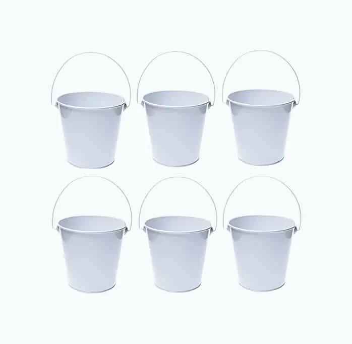 Product Image of the TAKMA Small Metal Buckets with Handle - 6 Pack 4.3 Inch Colored Galvanized Bucket for Kids,Classroom,Crafts,and Party Favors (4.3' Top,White)