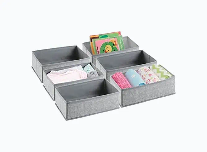 Product Image of the mDesign Fabric Drawer Organizer Bins, Kids/Baby Nursery Dresser, Closet, Shelf, Playroom Organization, Hold Clothes, Toys, Diapers, Bibs, Blankets, Lido Collection - 6 Pack - Gray