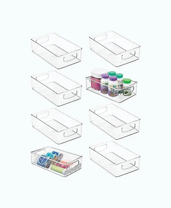 Product Image of the mDesign Small Plastic Bathroom Storage Container Bins with Handles for Organization in Closet, Cabinet, Vanity or Cupboard Shelf, Accessory Organizer - Ligne Collection - 8 Pack, Clear